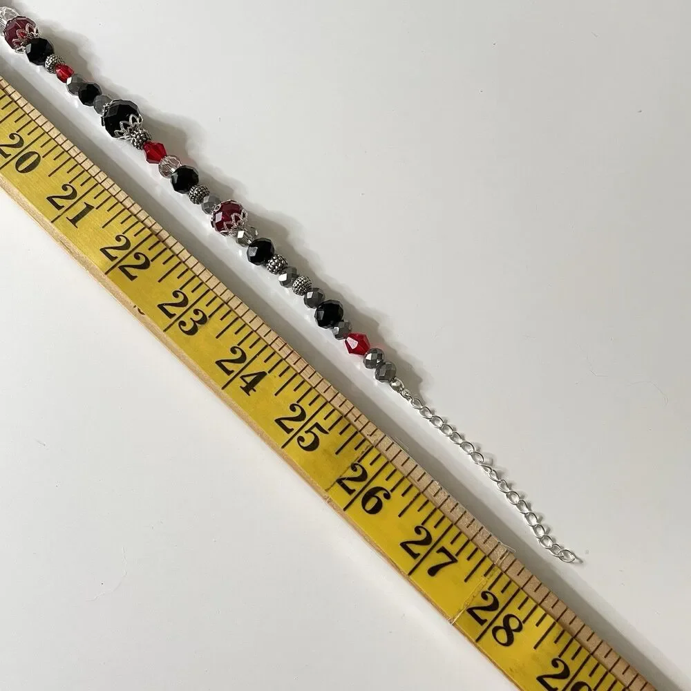 Artisan Gothic Cross Pendant Red Black White Glass Beaded Necklace Statement